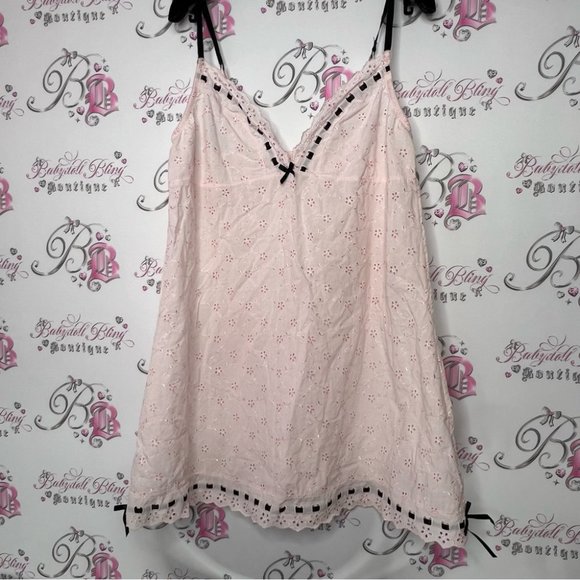 Blush babydoll dress floral ribbon black bow ties sweet coquette baby pink luxe - Picture 2 of 14